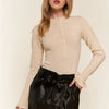 And The Why Half Button Round Neck Long Sleeve Bodysuit - Beige