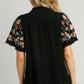 Umgee Full Size Linen Shirt with Embroidered Sleeves Plus Size - Farnelli