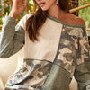BiBi Color Block Camouflage Out Stitching Round Neck T-Shirt - TAUPE/CHARCOAL