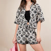 VERY J Plus Size Tropical Printed Shirt Top & Shorts Set - Black