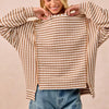 BiBi Open Seam Detail Textured Stripe Knit Top - CAMEL