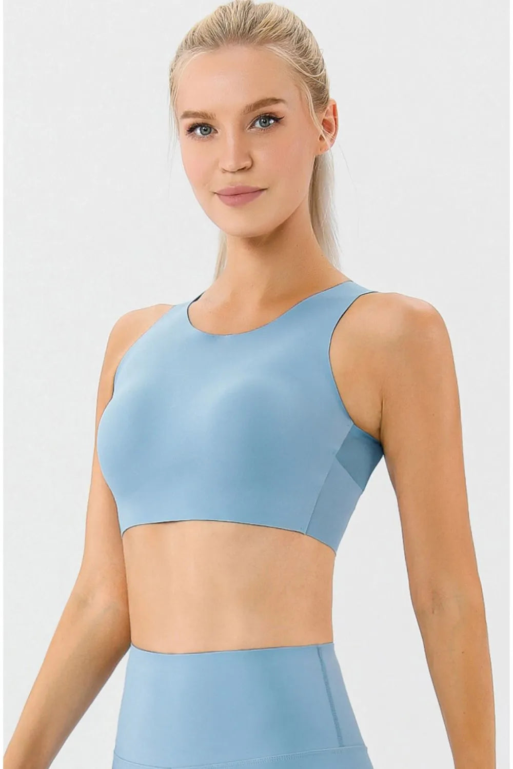 Round Neck Wide Strap Active Bra - Farnelli