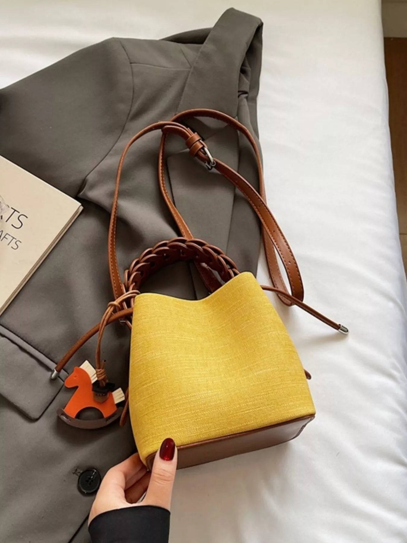 Braided Top Handle Bucket Crossbody Bag - Farnelli