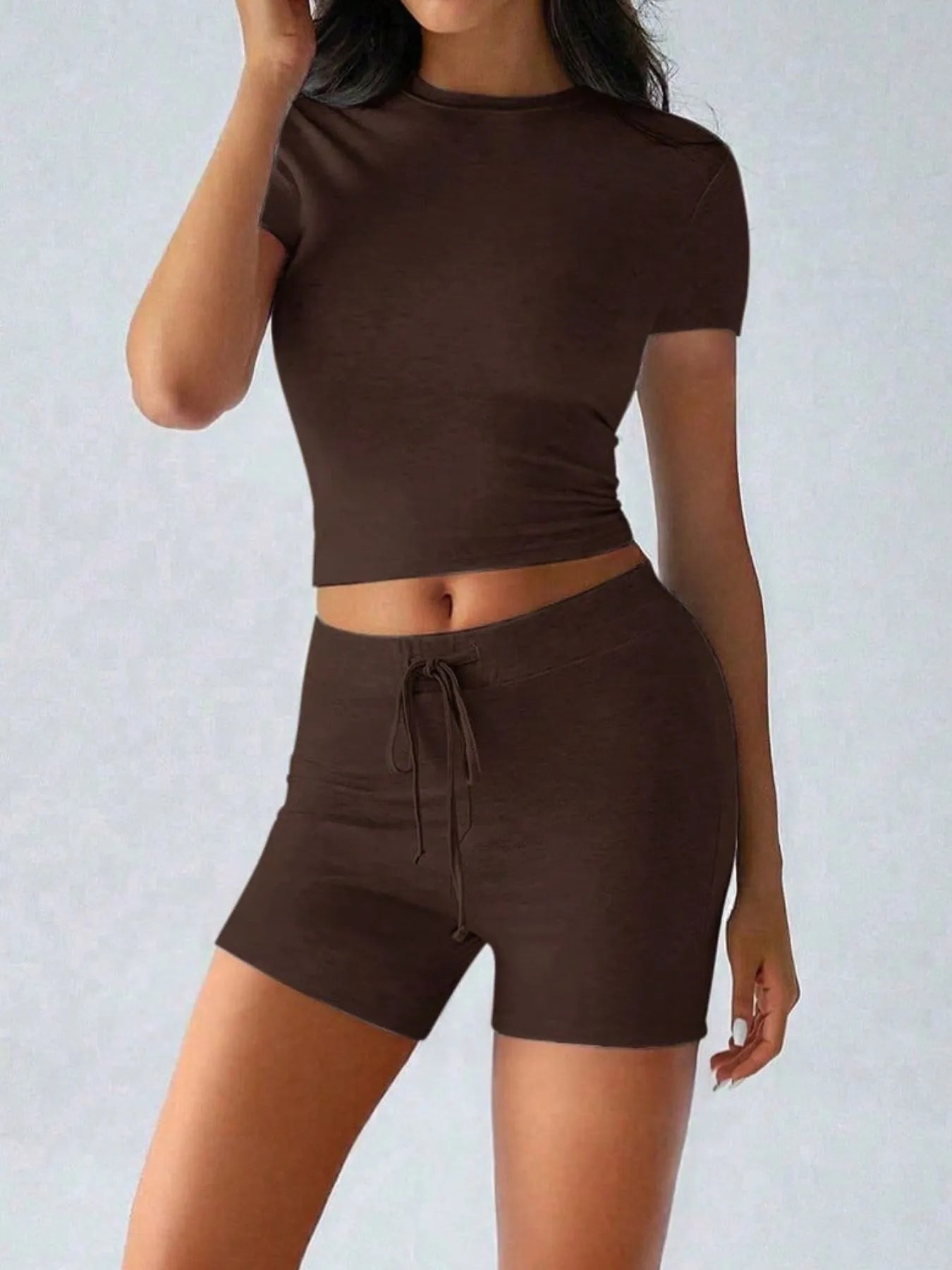 Round Neck Short Sleeve Top and Shorts Set - Farnelli