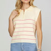 She + Sky Full Size Ribbed Hem Striped Half Zip Sweater Vest Plus Size - Pink