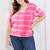 Yelete Full Size Oversized Fit V-Neck Striped Top - Hot Pink