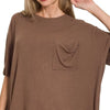 Zenana Oversized Ribbed Round Neck Short Sleeve Tee - BROWN
