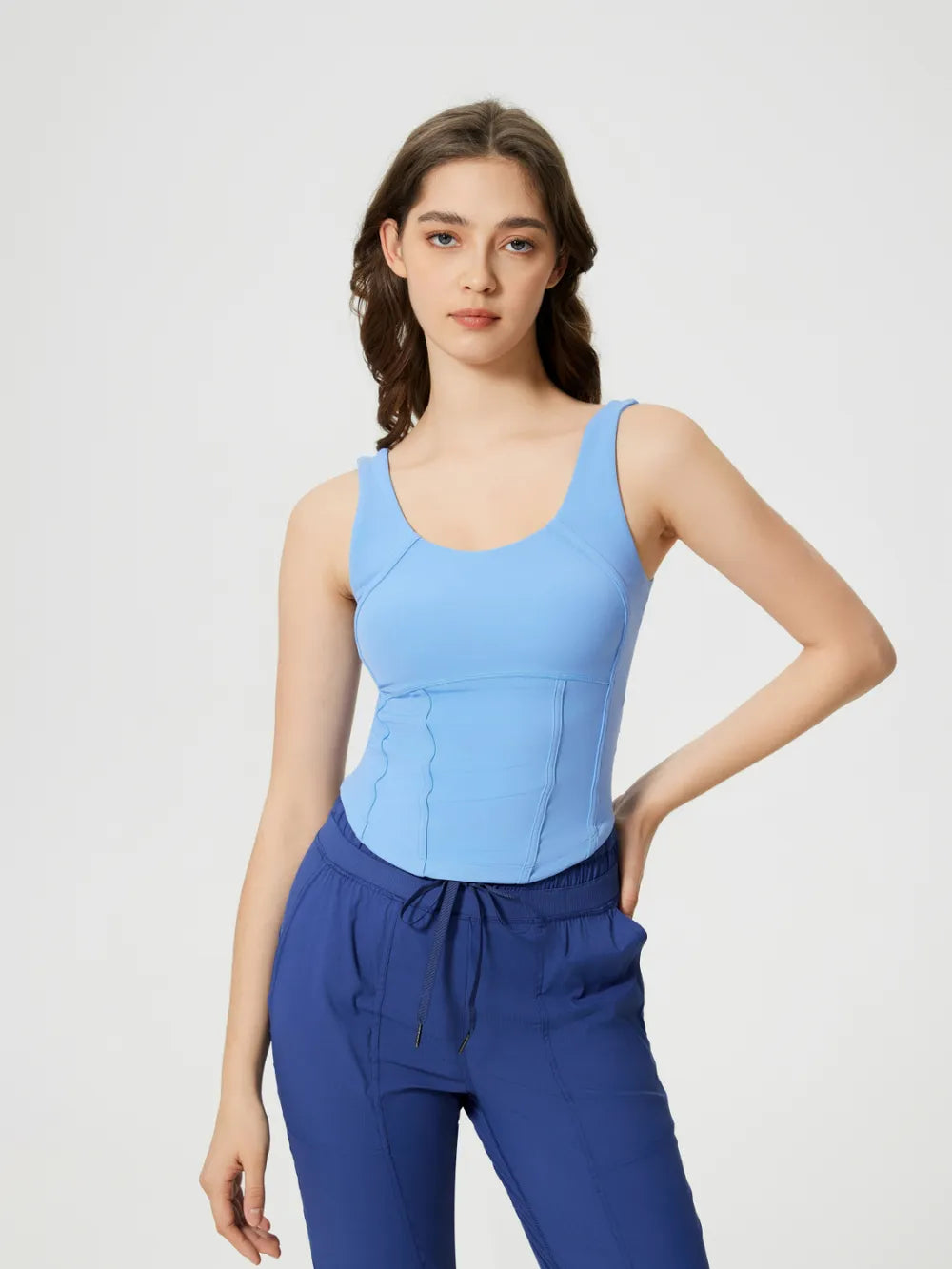 Millennia Round Neck Wide Strap Active Tank with Detachable Chest Pads - Farnelli