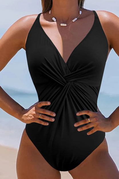Twisted Crisscross V-Neck One-Piece Swimwear - Farnelli