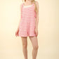VERY J Tie Shoulder Front Pocket Striped Contrast Romper - Farnelli