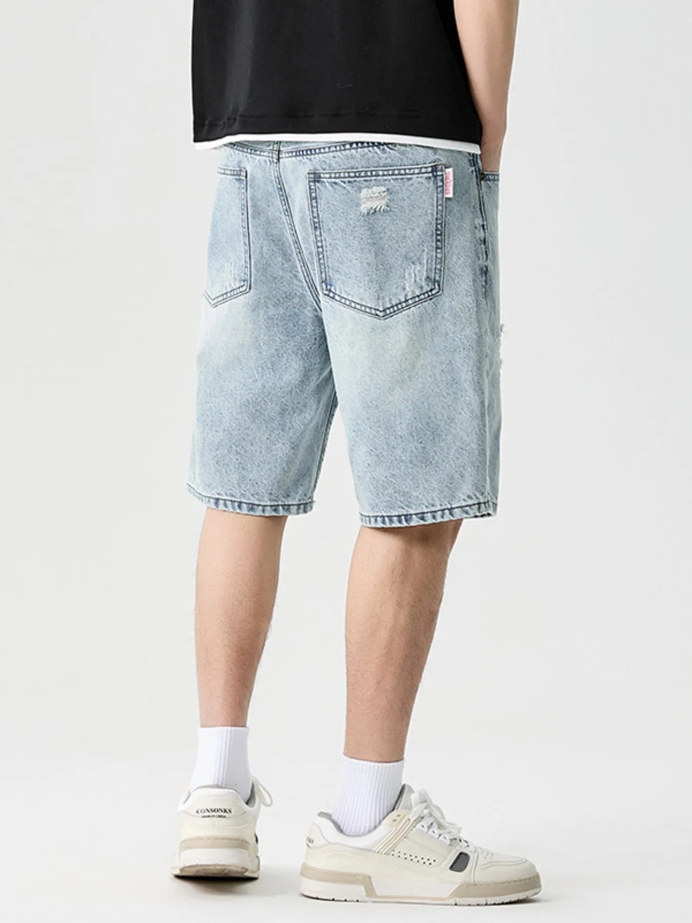 Men's Wide Leg Distressed Denim Shorts - Farnelli