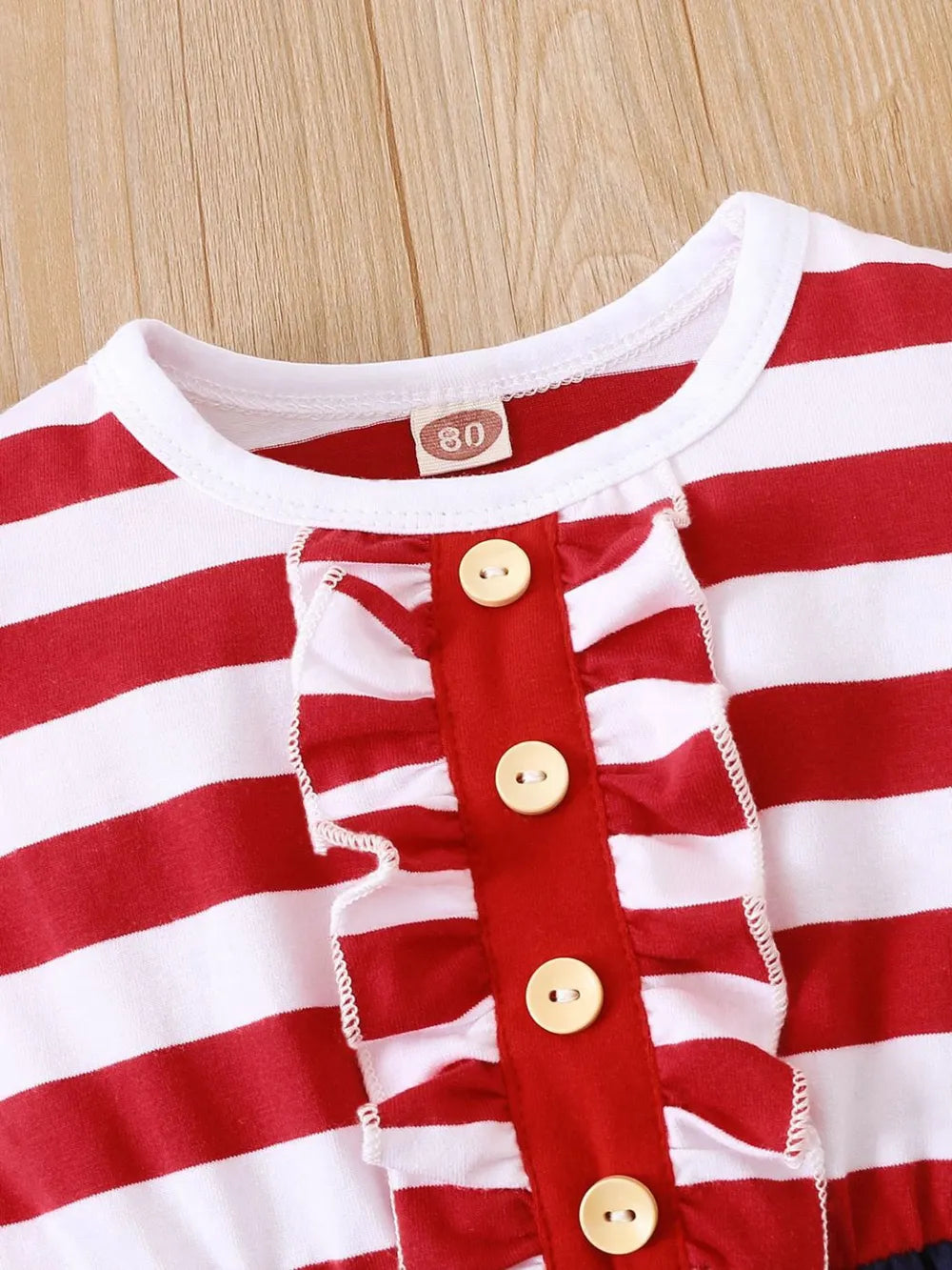 Striped & Stars Ruffled Round Neck Cap Sleeve Dress - Farnelli