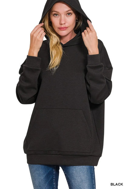 Zenana Oversized Scuba Hoodie with Kangaroo Pocket - Farnelli