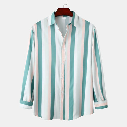Men's Striped Button-Down Long Sleeve Shirt - Farnelli
