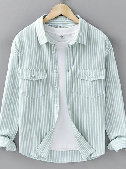 Men's Plus Size Striped Casual Long Sleeve Shirt - Farnelli