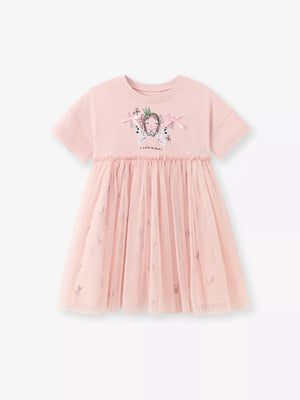 Children's Short Sleeve Tulle Layered Dress - Farnelli