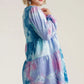 Umgee Full Size Tie Dye Round Neck Long Sleeve Babydoll Tiered Dress Plus Size - Farnelli