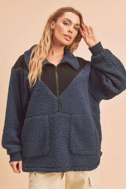 Aemi+Co Two Tone Half Zip Fleece Sweatshirt - Farnelli
