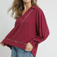 Umgee Full Size Linen Scallop Hem Blouse with Contrast Trim Plus Size - Farnelli