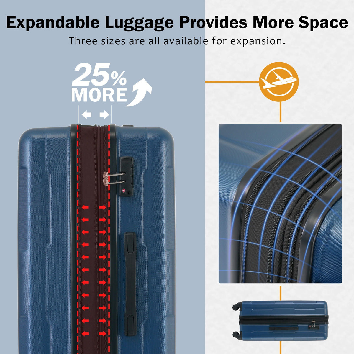HouseOfZazla expandable 2-piece luggage set with TSA lock and spinner wheels in multiple colors