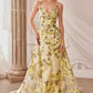 Andrea & Leo A0770 Floor Length Sheath Organza Print Formal Gown