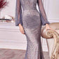 Andrea & Leo A0997W Pearl Beaded Long Sleeve Fit and Flare Long Dress