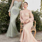 Andrea & Leo A0997W Pearl Beaded Long Sleeve Fit and Flare Long Dress