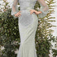 Andrea & Leo A0997W Pearl Beaded Long Sleeve Fit and Flare Long Dress