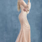 Andrea & Leo A0997W Pearl Beaded Long Sleeve Fit and Flare Long Dress