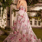 Andrea & Leo A1035 Strapless Organza Ball Gown Floral Print