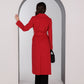 Alaska Outerwear Company Astoria classic red wraparound wool blend overcoat with full-length silhouette