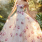 Andrea & Leo A1133 Floor Length Strapless Organza Peony Print Ball Gown