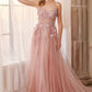 Andrea & Leo A1142 Floor Length Floral Applique A-Line Tulle Gown