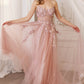 Andrea & Leo A1142 Floor Length Floral Applique A-Line Tulle Gown
