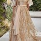 Andrea & Leo A1174 Shimmer Leaf Motif Ball Gown with Matching Shawl