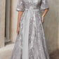 Andrea & Leo A1174 Shimmer Leaf Motif Ball Gown with Matching Shawl