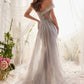 Andrea & Leo A1182 Floor Length Silver Siren Bead Gown with Overskirt