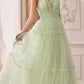 Andrea & Leo A1206 Long A-Line Garden Lace Halter Gown With Tier Skirt