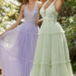 Andrea & Leo A1206 Long A-Line Garden Lace Halter Gown With Tier Skirt