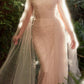 Andrea & Leo A1219 Floor Length Pearl Pleated Tulle Gown with Cape