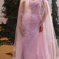 Andrea & Leo A1219 Floor Length Pearl Pleated Tulle Gown with Cape