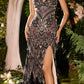 Andrea & Leo A1229 Long Fitted Feather and Bead Embellished Mermaid Gown