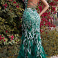 Andrea & Leo A1229 Long Fitted Feather and Bead Embellished Mermaid Gown