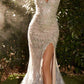 Andrea & Leo A1229 Long Fitted Feather and Bead Embellished Mermaid Gown