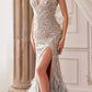 Andrea & Leo A1229 Long Fitted Feather and Bead Embellished Mermaid Gown