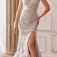Andrea & Leo A1229 Long Fitted Feather and Bead Embellished Mermaid Gown