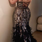 Andrea & Leo A1229 Long Fitted Feather and Bead Embellished Mermaid Gown