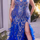 Andrea & Leo A1229 Long Fitted Feather and Bead Embellished Mermaid Gown
