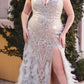 Andrea & Leo A1229 Long Fitted Feather and Bead Embellished Mermaid Gown