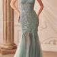 Andrea & Leo A1232 Long Fit and Flare Glitter Tulle Trumpet Gown